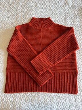Topshop Womens Ribbed Sweater Pullover Sz 8 Rust Long Sleeves Mock Neck FALL